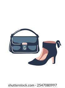 Elegante blaue Handtasche gepaart mit passenden High Heels, chic und koordiniert aussehen