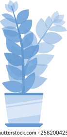 Elegant Blue Indoor Plant Illustration Vector Cute Flat Solid Art Potted Bonsai Icon Symbol