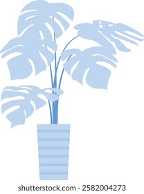 Elegant Blue Indoor Plant Illustration Vector Cute Flat Solid Art Potted Bonsai Icon Symbol