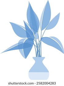 Elegant Blue Indoor Plant Illustration Vector Cute Flat Solid Art Potted Bonsai Icon Symbol