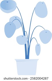 Elegant Blue Indoor Plant Illustration Vector Cute Flat Solid Art Potted Bonsai Icon Symbol