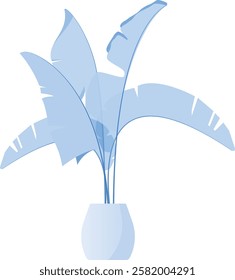 Elegant Blue Indoor Plant Illustration Vector Cute Flat Solid Art Potted Bonsai Icon Symbol