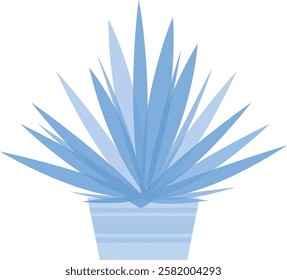 Elegant Blue Indoor Plant Illustration Vector Cute Flat Solid Art Potted Bonsai Icon Symbol