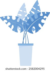 Elegant Blue Indoor Plant Illustration Vector Cute Flat Solid Art Potted Bonsai Icon Symbol