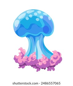 Elegant blue jellyfish in a modern vector style, isolated on white background. Perfect for marine-themed designs, educational materials, and decorative prints.