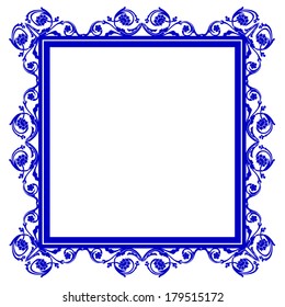 Elegant blue lace frame on a white background