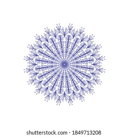 Elegant blue lacy vector snowflake on white backgrund.