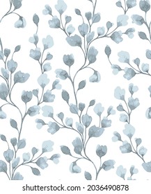 Elegant blue leaf seamless pattern with cotton branches, design elements. Floral pattern for invitations, greeting cards, scrapbooking, print, gift wrap, manufacturing