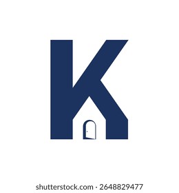 Elegant Blue Letter K Design With Artistic Door Element.