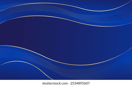Elegant blue luxury wave background with gold lines. Abstract modern wallpapers. Suitable for templates, banners, sales, ads, events, awards, web, pages, and others