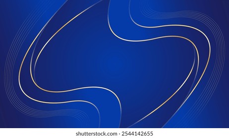 Elegant blue luxury wave background with gold lines. Abstract modern wallpapers. Suitable for templates, banners, sales, ads, events, awards, web, pages, and others