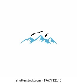 elegant blue mountain with flying birds logo would be perfect 
for a travel agency, a nature photographer or any art and design 
related services.