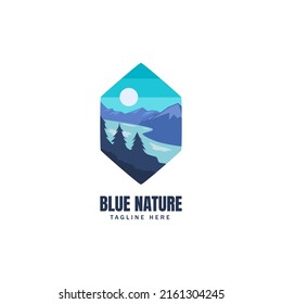 Elegant blue nature scenery. Vector logo.