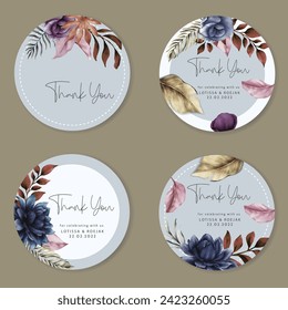 elegant blue navy watercolor floral label collection template