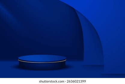 Elegant Blue Podium Background with Golden Line for Product Display