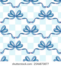 Elegant Blue Ribbon Pattern on Checkered Background