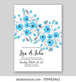 Elegant blue rose floral bridal bouquet background for wedding invitation template 