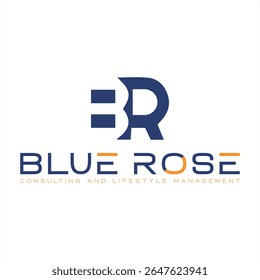 Elegant Blue Rose Logo Design with Consulting and Lifestyle Management Branding for a Sophisticated Aesthetic Visual Identity