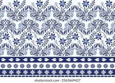 elegant blue seamless floral pattern with antique arabesque borders for bohemian textile prints vintage wallpaper designs summer fashion and ornamental carpet prints