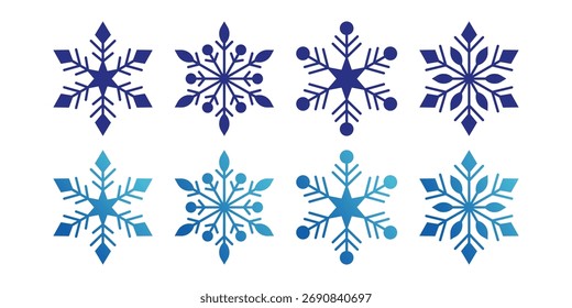Elegantes blaues Schneeflockenbündel mit eisigen Farbverlauf-Tönen und zarten Kristalldetails. Perfekt für Winterkarten, Urlaubsbilder und Grafiken zur kalten Jahreszeit.