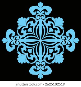 Elegant Blue Snowflake Ornament on Black Background