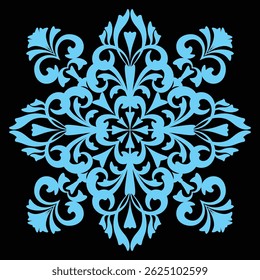 Elegant Blue Snowflake Ornament on Black Background