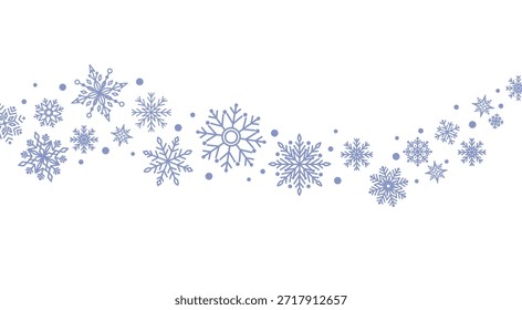 Borda de onda azul elegante floco de neve com linhas de redemoinho no fundo branco para férias de inverno
