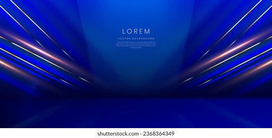 Elegant blue stage background with blue dot neon line and lighting effect sparkle. Luxury template award design. Vector illustration