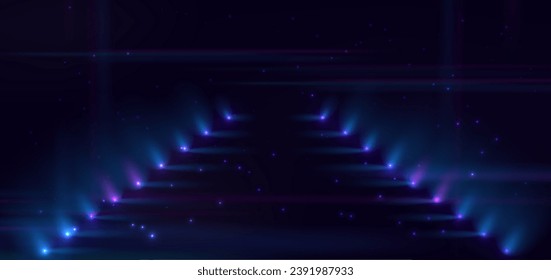 Elegante fondo azul escenario con línea de neón punto azul y efecto de iluminación brillante. Diseño de un premio de plantilla de lujo. Ilustración del vector
