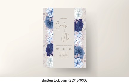 elegant blue and sweet brown floral wedding invitation card