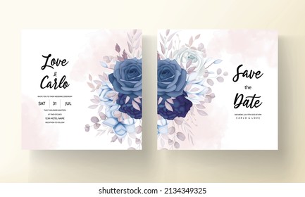elegant blue and sweet brown floral wedding invitation card