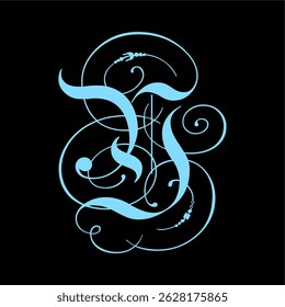 Elegant Blue Swirl Ornament on Black Background
