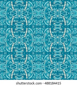 Elegant blue vector background with oriental floral ornament