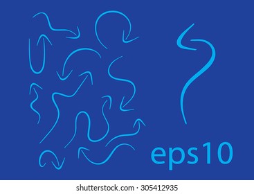 Elegant blue vector curvy arrows isolated.