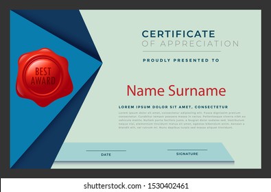 elegant blue vector design for best award Certificate of appreciation for business, schools, college. vector template design horizontal