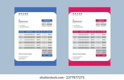 Elegante diseño de plantillas de facturas vectoriales azules para supertienda de comestibles corporativos como factura de pago de recibos