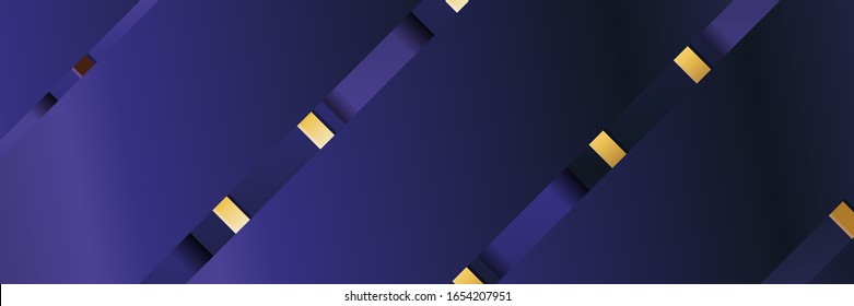 Elegant blue violet abstract background banner. Modern combination with gold color elements in vector decorative design.