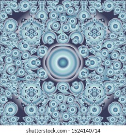 Elegant blue, violet and green seamless pattern with floral and Mandala elements. Nice vector hand-drawn illustration.