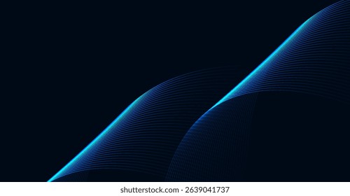 Elegant Blue Wavy Lines on Dark Background: Modern Abstract Design for Digital Aesthetics and Technological Presentations, High-Resolution Vector Art