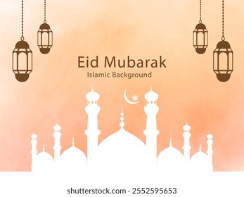 Elegant blue and white eidmubarak design Free Vector