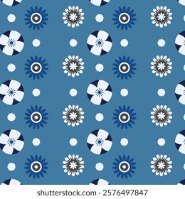 Elegant Blue and White Floral Pattern with Gray Accents