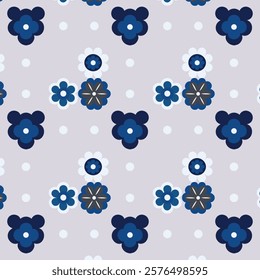 Elegant Blue and White Floral Pattern on Light Grey Background