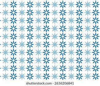 Elegant blue and white floral seamless pattern design featuring stylized flowers and stars creates a classic and modern background. This versatile vector is perfect for textile prints, wallpaper,