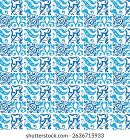 Elegant blue and white seamless pattern with vintage floral and abstract ornamental design. Ideal vector background for textiles, wallpapers, and classic decorative graphic projects.
