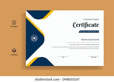 Elegant blue and yellow diploma certificate template