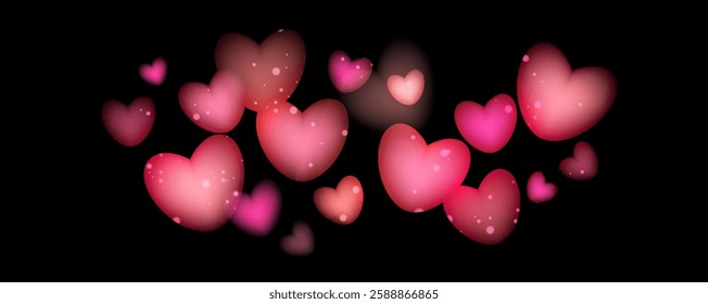 Elegant blurred bokeh in heart shape for festive backdrops. Shine, glitter and glow. Glowing backdrop, banner, background