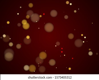 Elegant blurred bokeh lights wallpaper design. Luxury gold glitter confetti, yellow golden shiny explosion. Blurred bokeh lights flare effect round particles party poster pattern