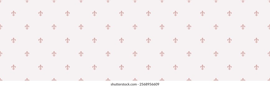 Elegant blush pink fleur-de-lis pattern on a white background. Perfect for website backgrounds, wedding stationery, or feminine branding. Subtle, repeating design adds a touch of regal sophistication.