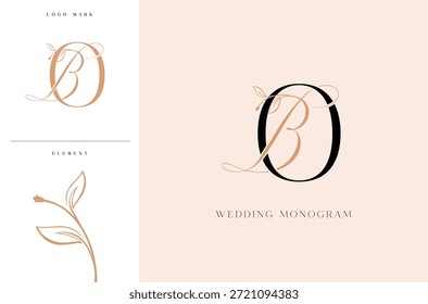 Logotipo elegante del monograma de la boda del BO con los acentos botánicos