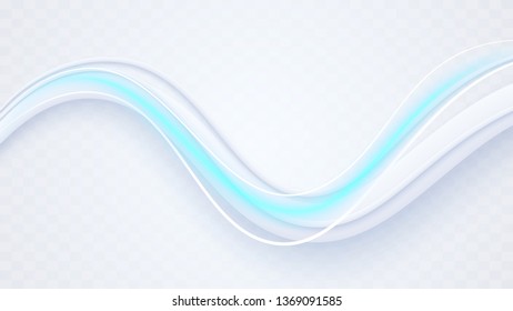 Elegant body waves with shadows. Streams of intertwining smoke. Creative minimalistic cover. Background wind flows. Blue neon swoosh
